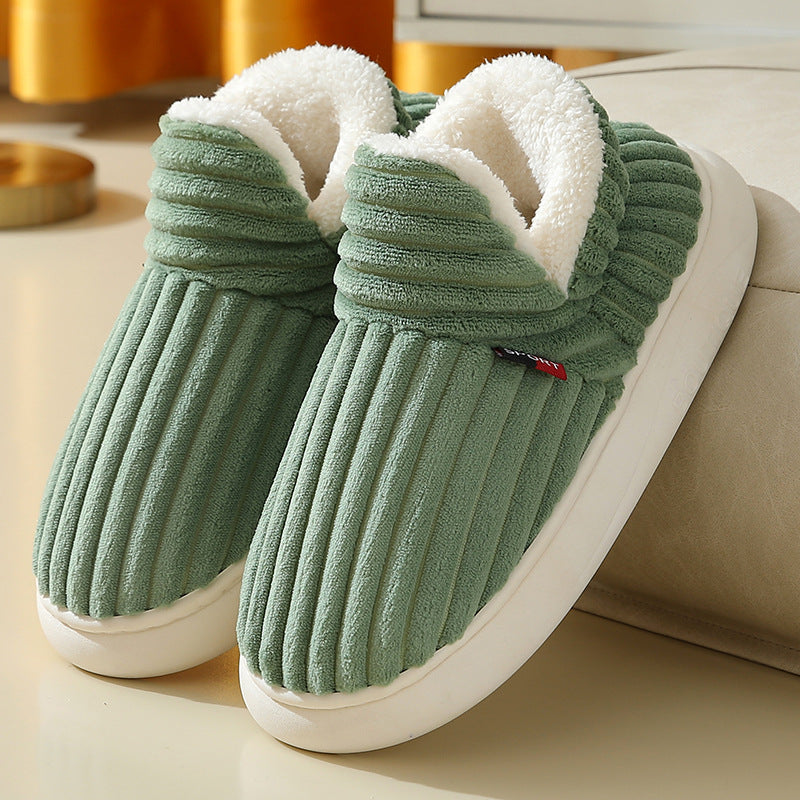 Striped Plush Home Slippers for Men and Women, Indoor Outdoor