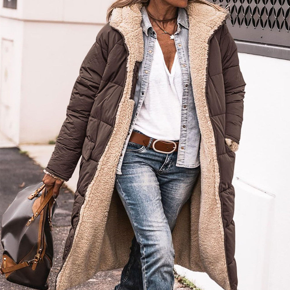 Women's Hooded Long Coat, Double-Sided Wear Slim Cardigan