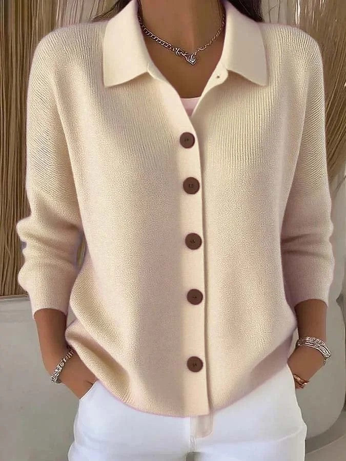 Knitted Lapel Cardigan, Button-Front Long Sleeve Jumper Coat