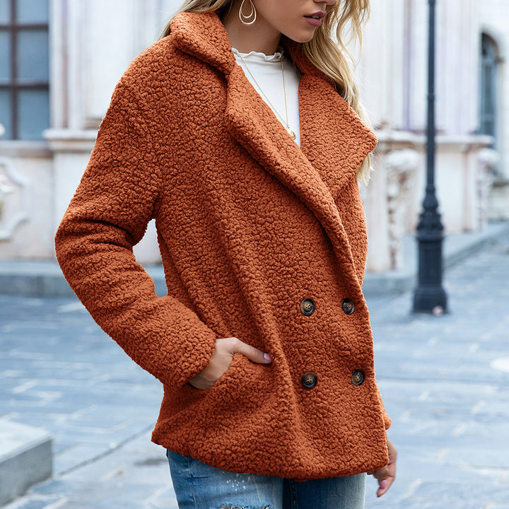 Fluffy Lapel Button Coat, Loose Fit Cosy Winter Jacket