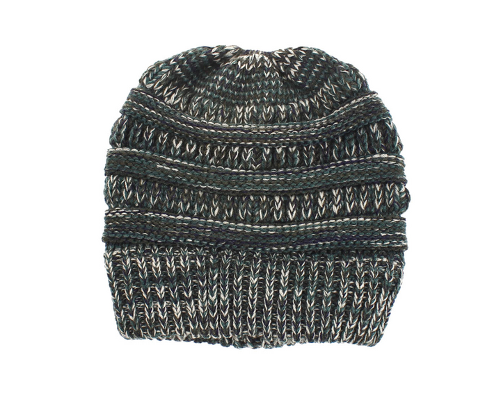 Mixed Colour Knitted Ponytail Beanie For Women, 56-58cm