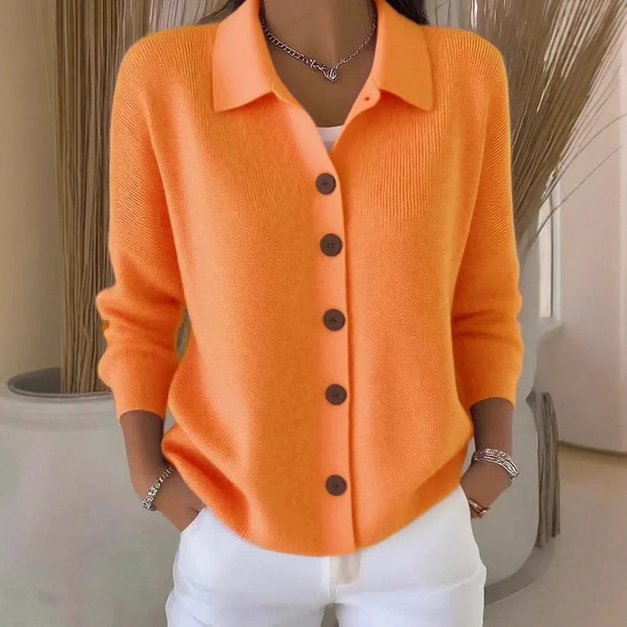 Knitted Lapel Cardigan, Button-Front Long Sleeve Jumper Coat