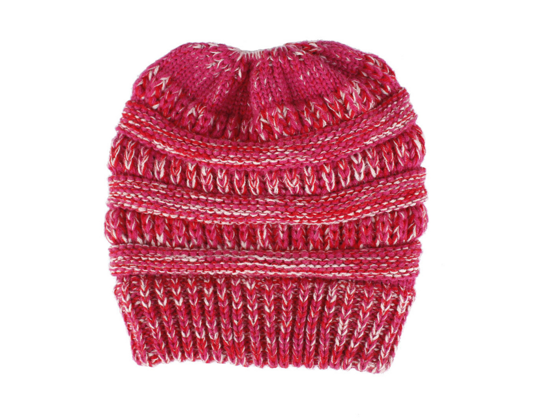 Mixed Colour Knitted Ponytail Beanie For Women, 56-58cm