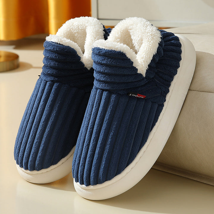 Striped Plush Home Slippers for Men and Women, Indoor Outdoor
