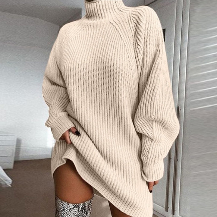 Warm Polo Neck Jumper Dress, Long Solid Colour Winter Knit
