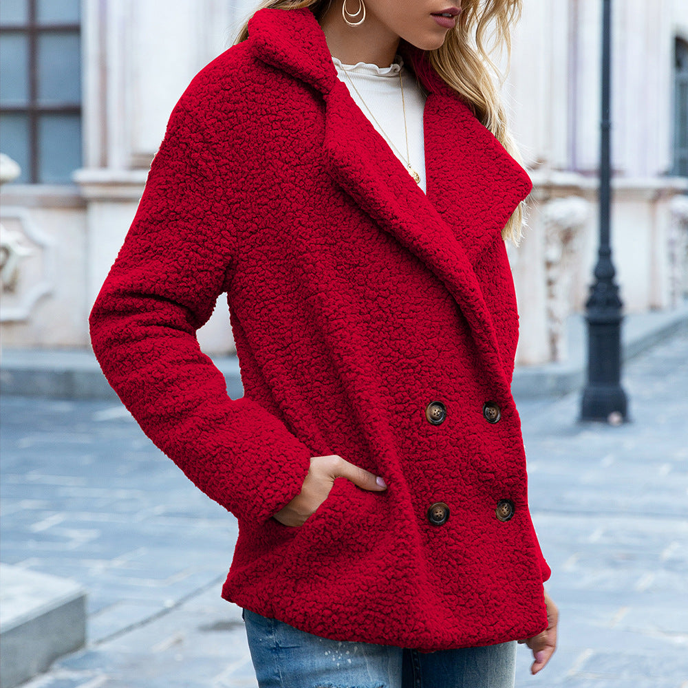 Fluffy Lapel Button Coat, Loose Fit Cosy Winter Jacket
