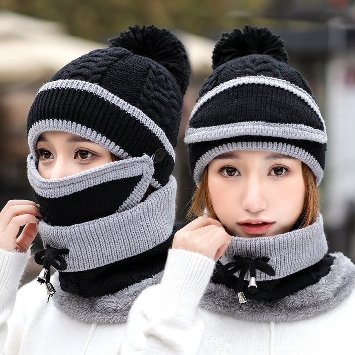 Knitted bobble hat, face mask and snood set