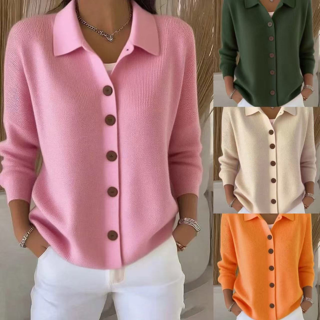 Knitted Lapel Cardigan, Button-Front Long Sleeve Jumper Coat