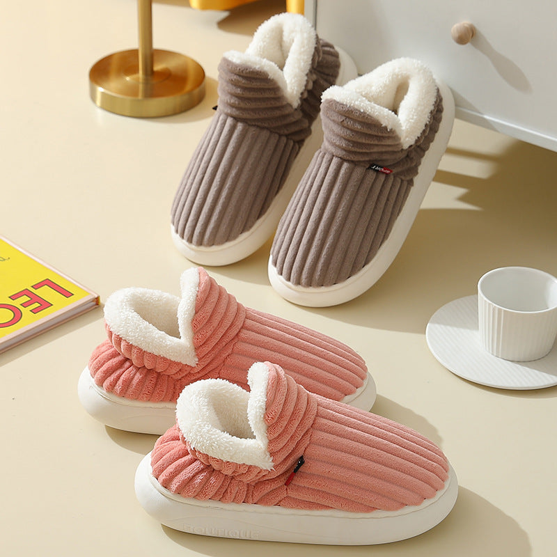 Striped Plush Home Slippers for Men and Women, Indoor Outdoor