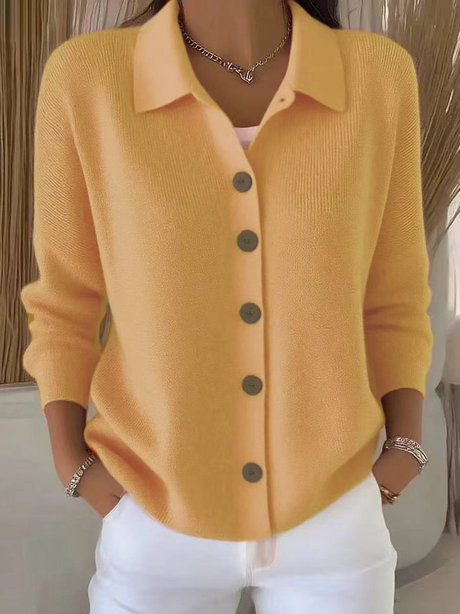 Knitted Lapel Cardigan, Button-Front Long Sleeve Jumper Coat