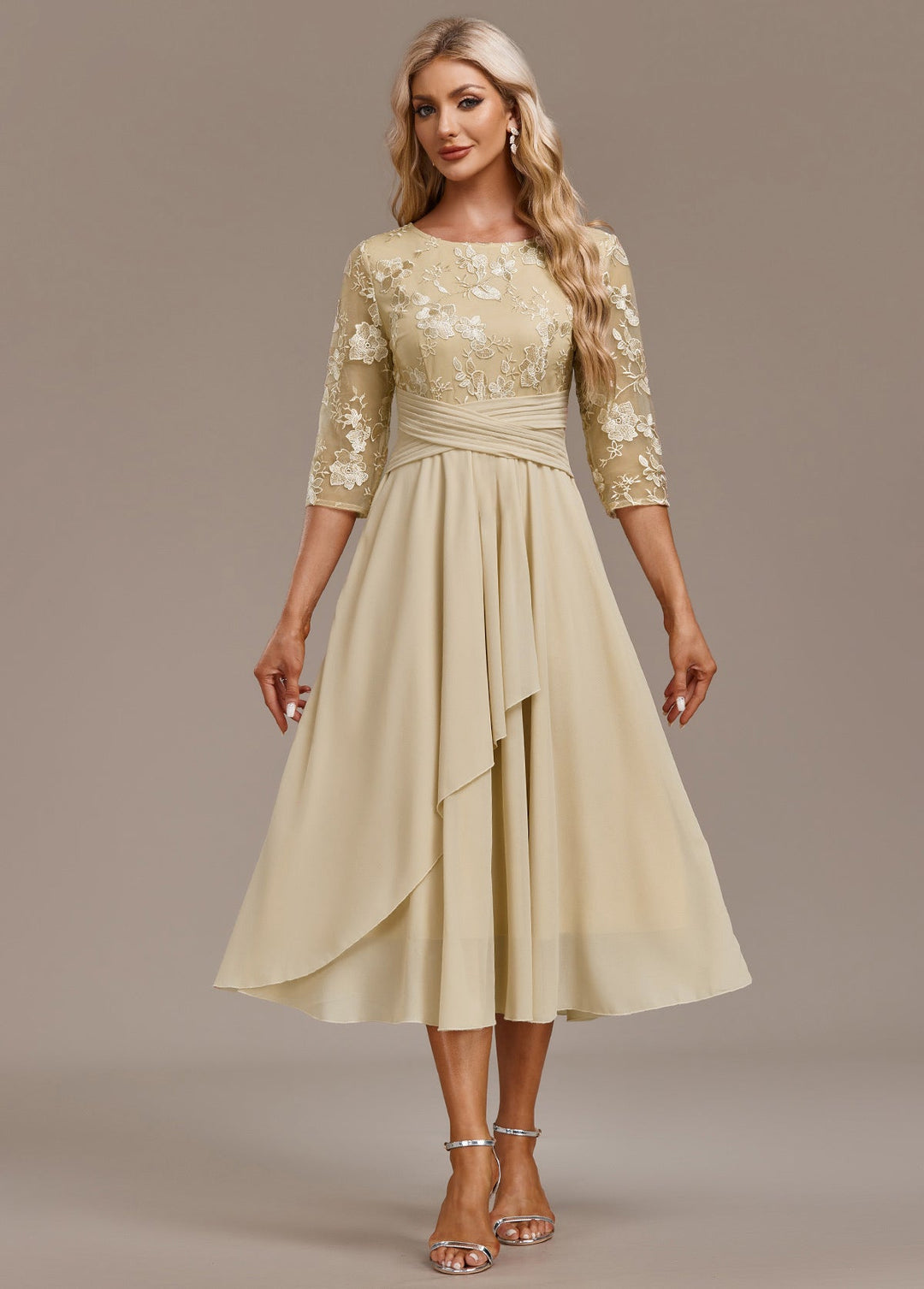 Women’s Dress | Embroidered Round Neck Midi