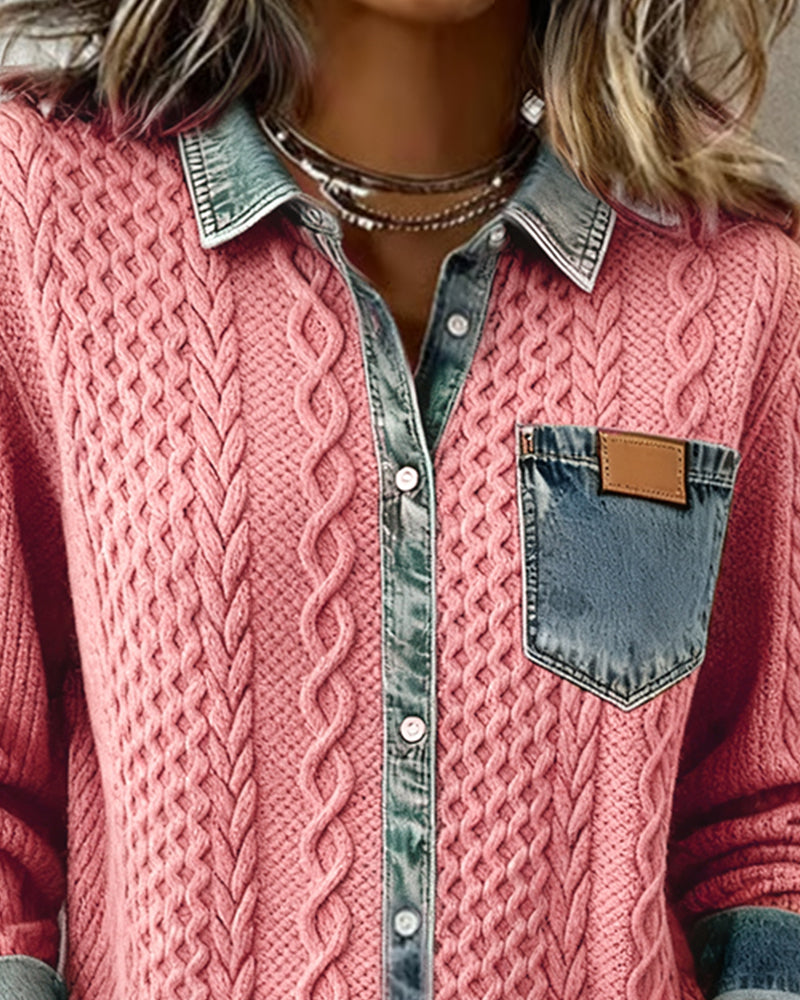 Women’s Blouse | Cable Pattern Button Front Blouse