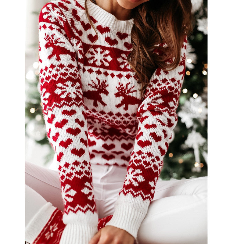 Womens Ugly Christmas Jumper Elk Snowflake Jacquard Knit
