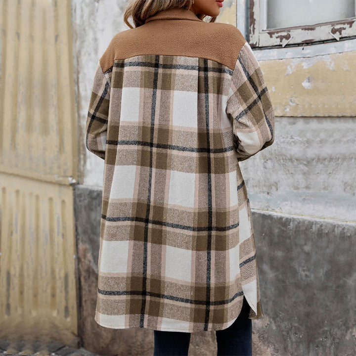 Brushed Check Long Coat with Pockets, Winter Jacket for Women