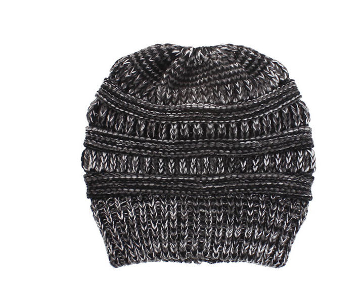 Mixed Colour Knitted Ponytail Beanie For Women, 56-58cm