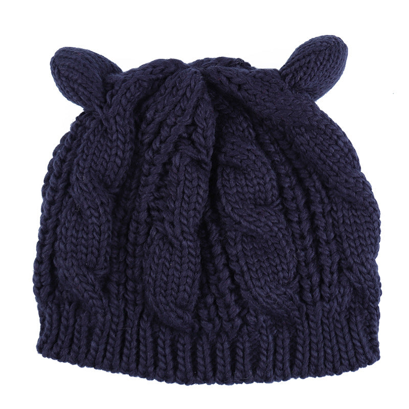 Cute Cat Ear Beanie – Hand-Knitted 3D Winter Hat
