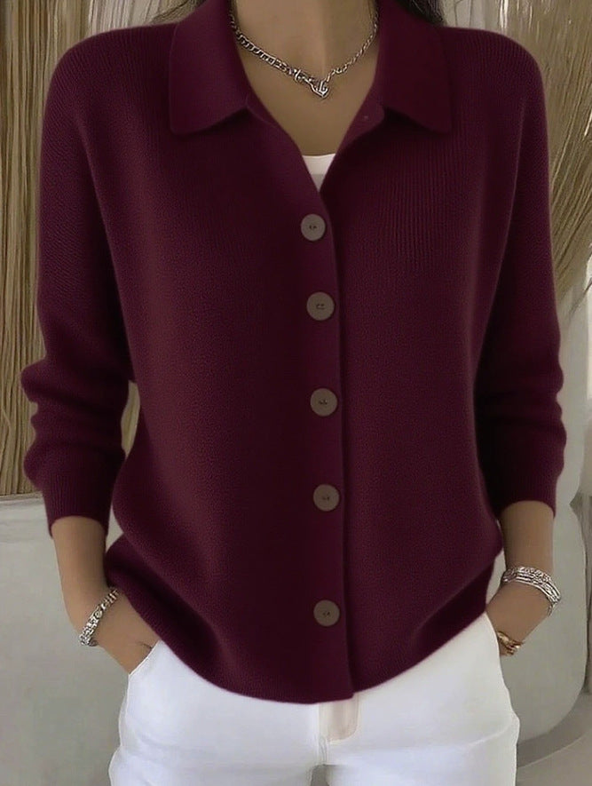 Knitted Lapel Cardigan, Button-Front Long Sleeve Jumper Coat