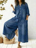 Women's Wide-Leg Jumpsuit | Long Sleeve Button-Front