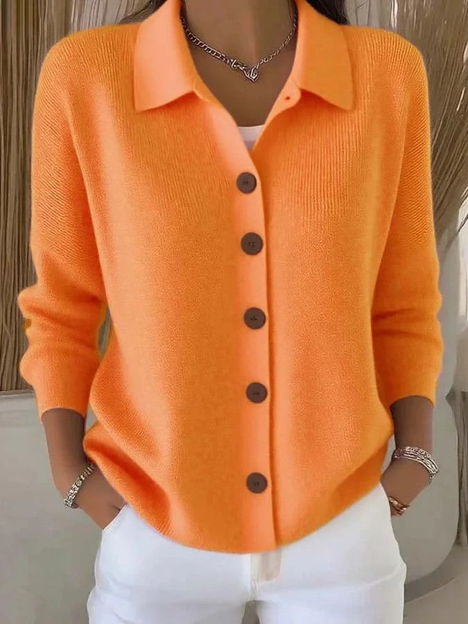 Knitted Lapel Cardigan, Button-Front Long Sleeve Jumper Coat