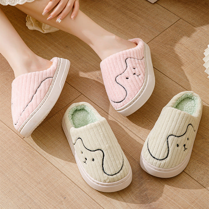 Striped Cat Slippers, Warm Plush Non-Slip House Slippers