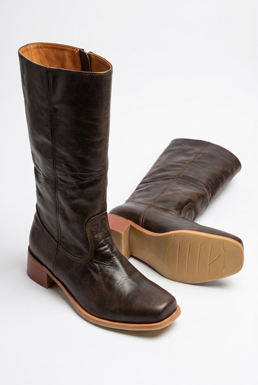 Boots For Women | Mid Calf Block Heel With Closed Toe