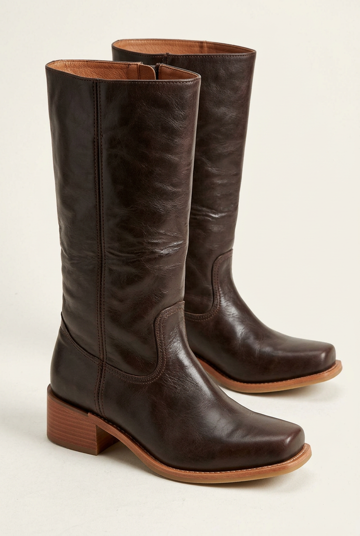 Boots For Women | Mid Calf Block Heel With Closed Toe