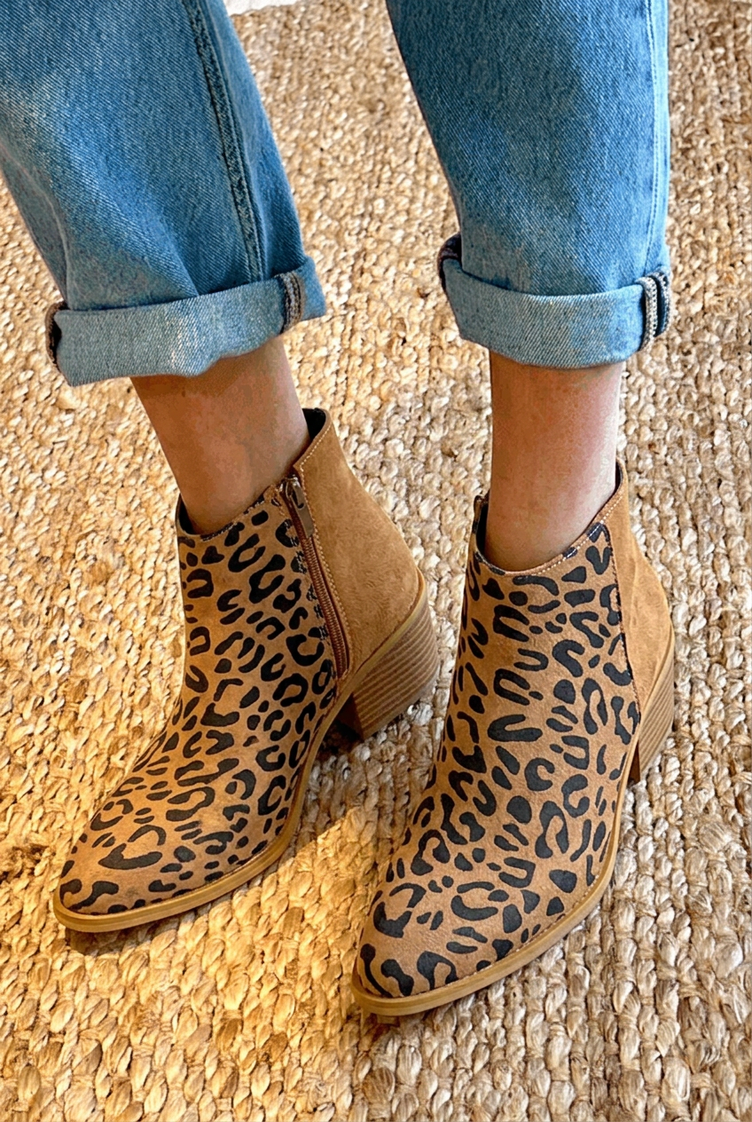 Boots for Women | Ankle-Height Block Heel and Leopard Print