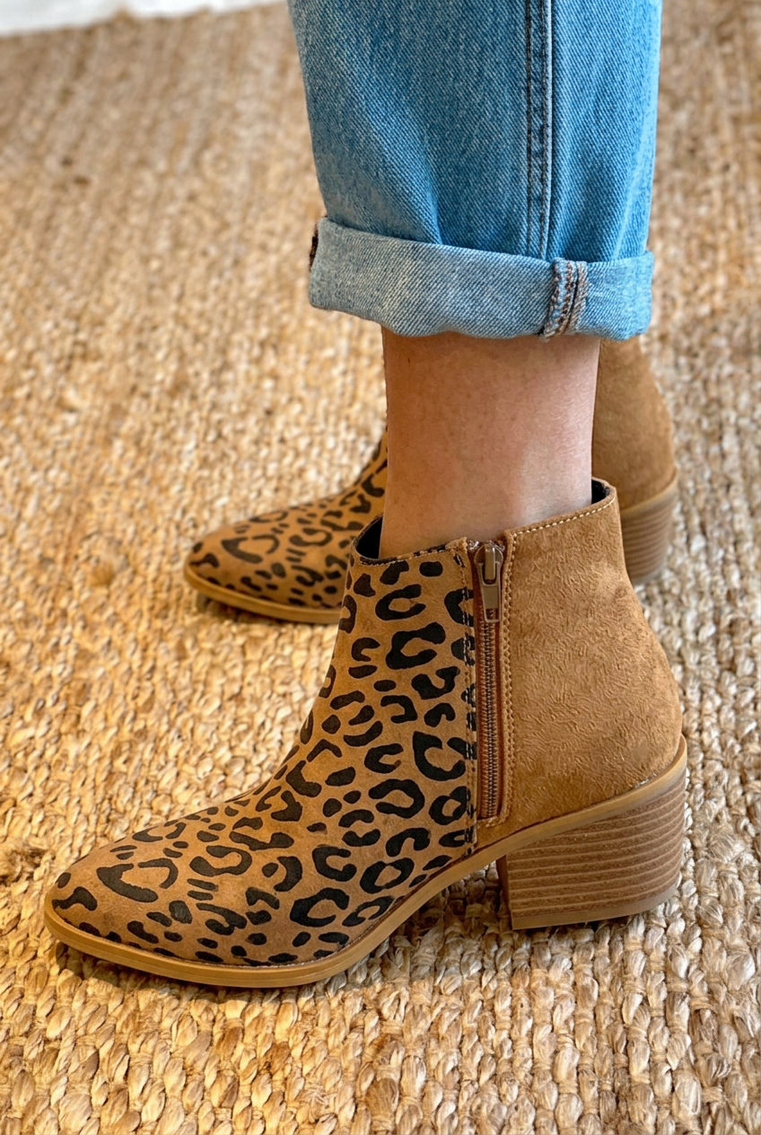 Boots for Women | Ankle-Height Block Heel and Leopard Print