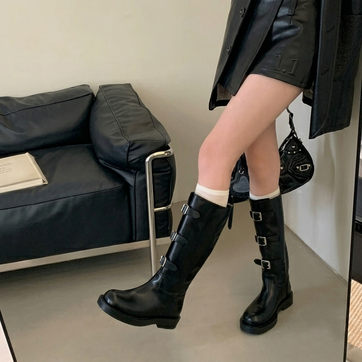 Boots For Women | Knee-High Buckle Boots With Lug Sole