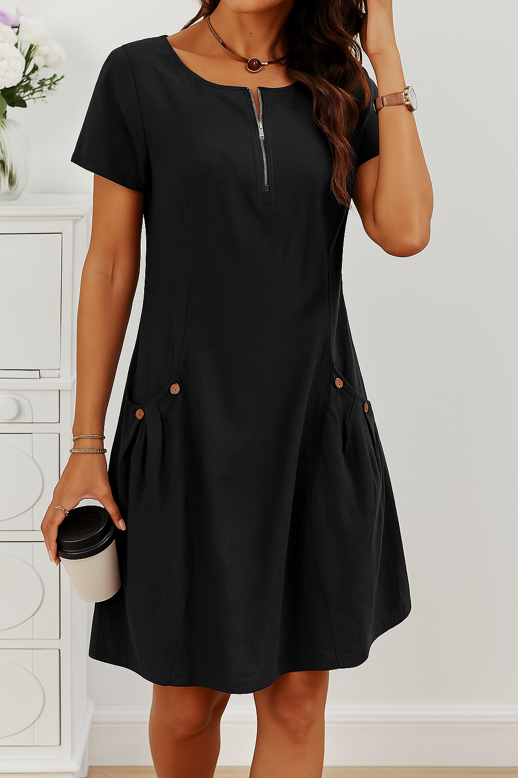 Women’s Summer Dress | Short Sleeve Zip Front