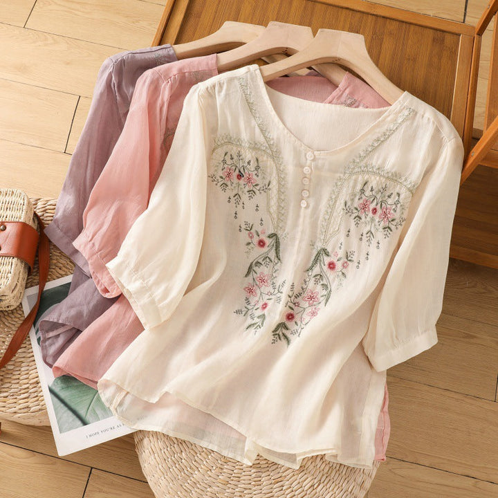 Women’s Blouse | Embroidered Round Neck
