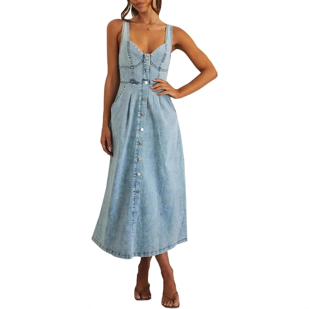 Women’s Dress | Classic Button-Front Denim Midi