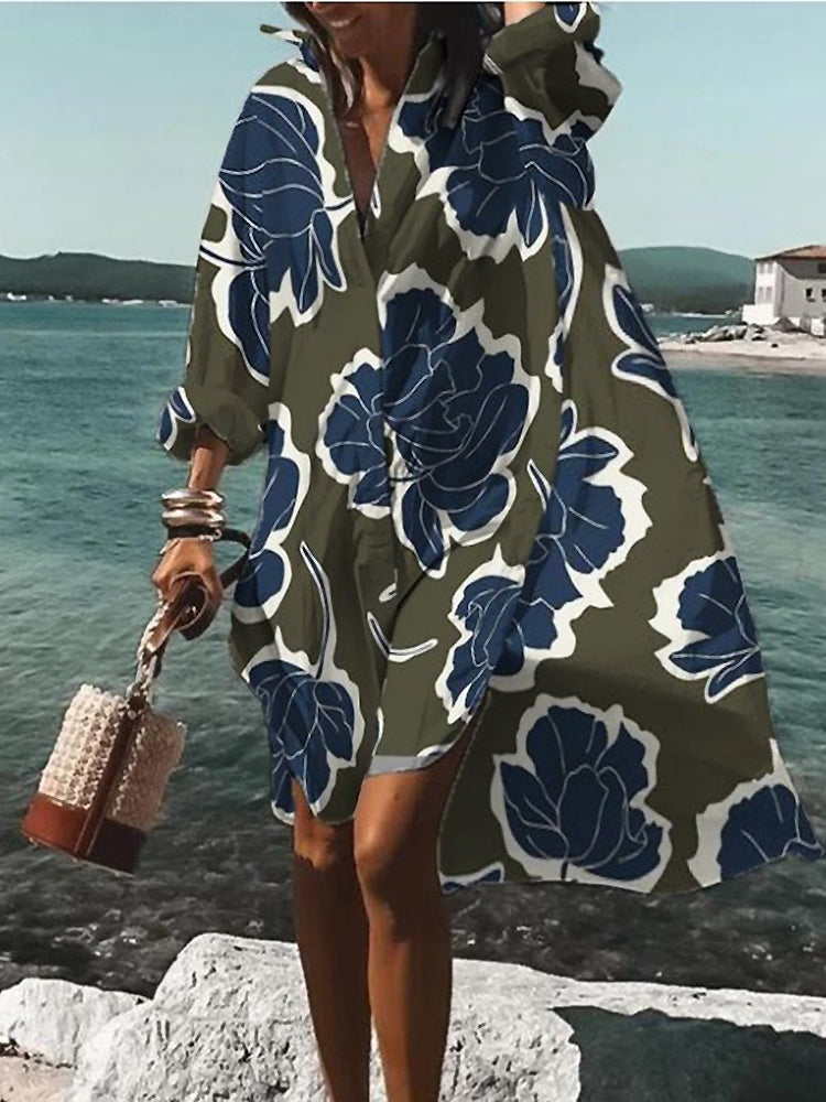 Women’s Dress | Printed V-Neck Long Sleeve