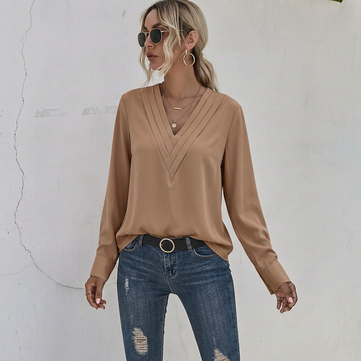 Women’s Blouse | Layered Pleated V-Neck