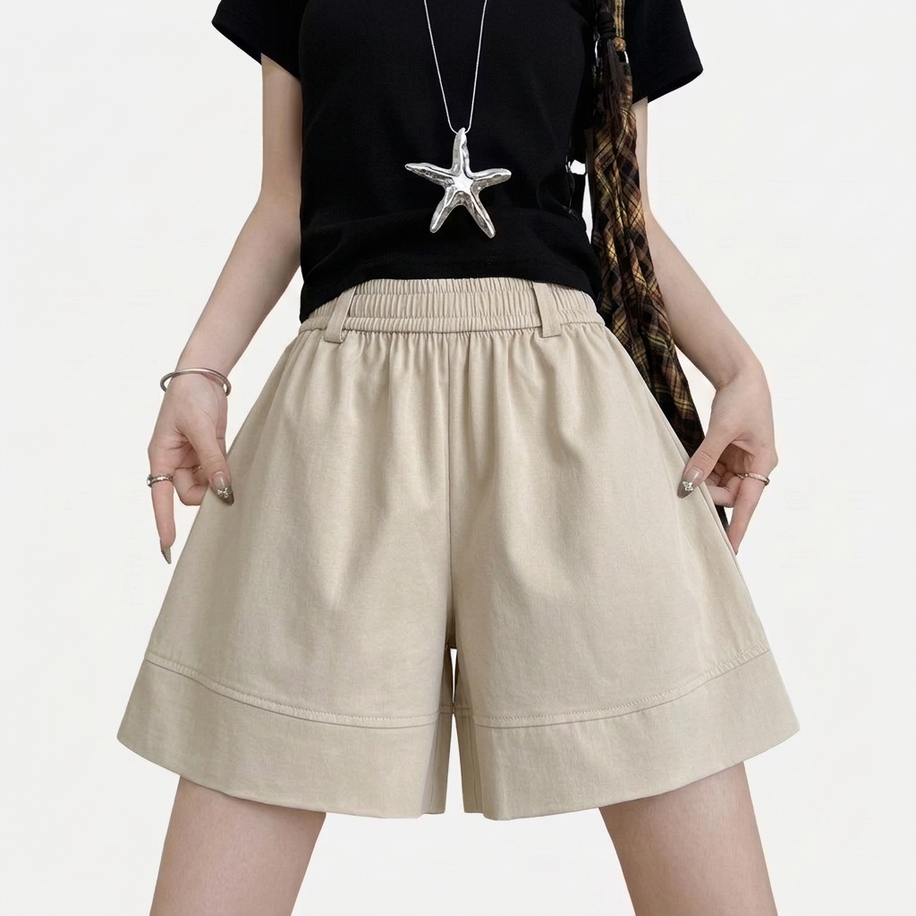 Women’s Elastic-Waist Wide-Leg Casual Shorts