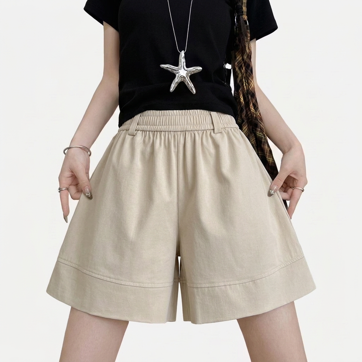 Women’s Elastic-Waist Wide-Leg Casual Shorts