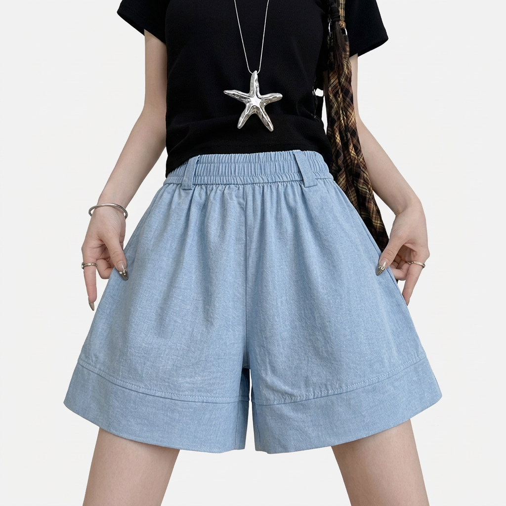 Women’s Elastic-Waist Wide-Leg Casual Shorts