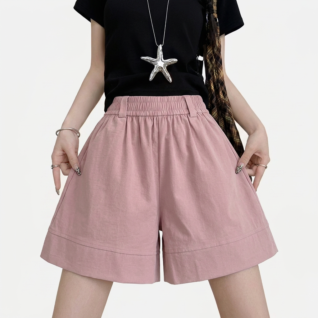 Women’s Elastic-Waist Wide-Leg Casual Shorts