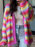 Women's Multicolour Striped Knit Cardigan Open Front