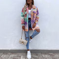 Women's Rainbow Chunky Knit Long Cardigan Open Front