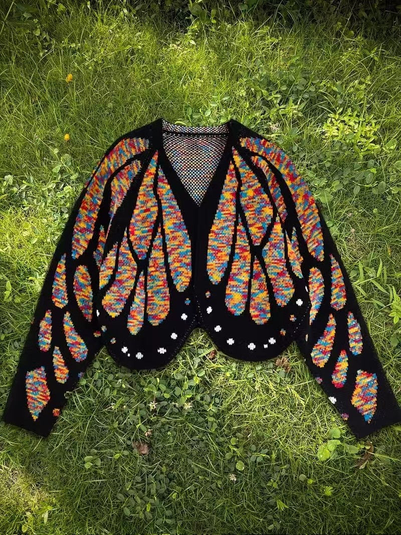 Butterfly Knit Cardigan, Open Front Long Sleeve Jumper