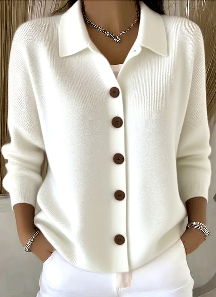 Knitted Lapel Cardigan, Button-Front Long Sleeve Jumper Coat