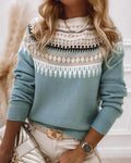 Women's Fair Isle Crew Neck Jumper with Ribbed Cuffs