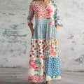 Women's Dress | Patchwork Maxi V Neck Long Sleeve