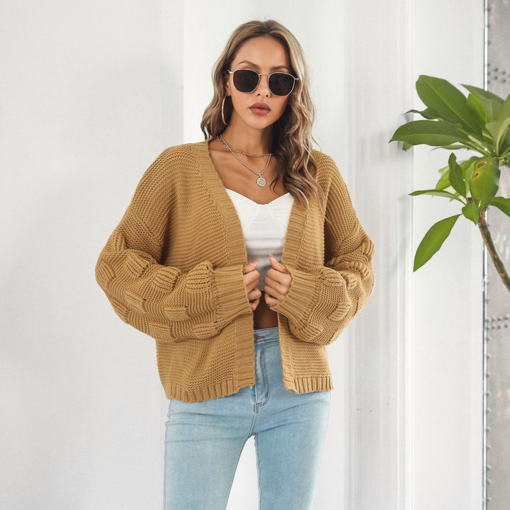 Cropped chunky cardigan with puff sleeves