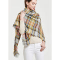 Yellow and Blue Tartan Blanket Scarf, Oversized Tassel Wrap