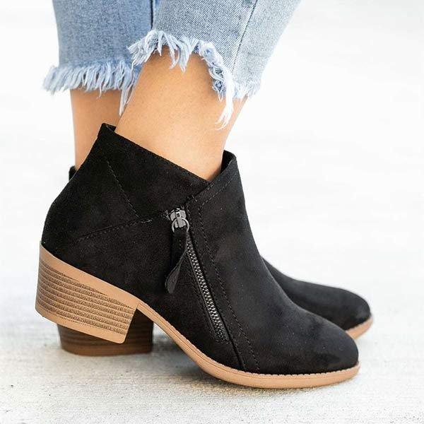 Boots For Women |  Ankle Block Heel Side Zip