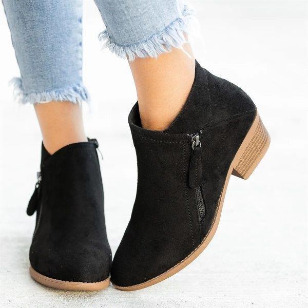 Boots For Women |  Ankle Block Heel Side Zip
