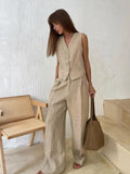 Women's Two-Piece Set | Sleeveless Vest Wide Leg Trousers