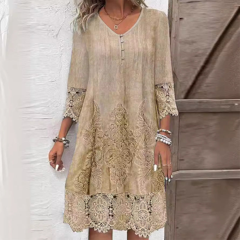 Women’s Dress | V-Neck Embroidered Midi